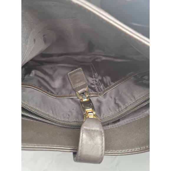 Giani Bernini Brown Leather Hobo Shoulder Bag — Gold Hardware Zip Pocket - Picture 4 of 5